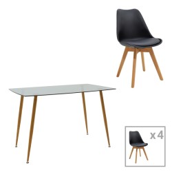 Τραπεζαρία Chloe -Gaston  σετ 5τεμ γυάλινο 8χιλ ανθρακί - πόδι φυσικό 120x70x75εκ