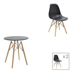 Τραπεζαρία Julita  σετ 3τεμ MDF μαύρο-ξύλο οξιάς σε φυσική απόχρωση Φ60x73εκ