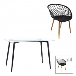 Τραπεζαρία Quana-Ezra  σετ 5τεμ γυάλινο 8χιλ διάφανο - μαύρο πόδι 120x70x75εκ