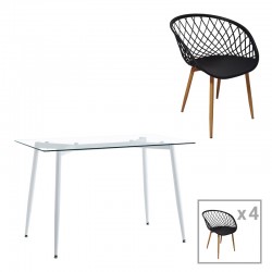 Τραπεζαρία Quana-Ezra  σετ 5τεμ γυάλινο 8χιλ διάφανο - λευκό πόδι 120x70x75εκ