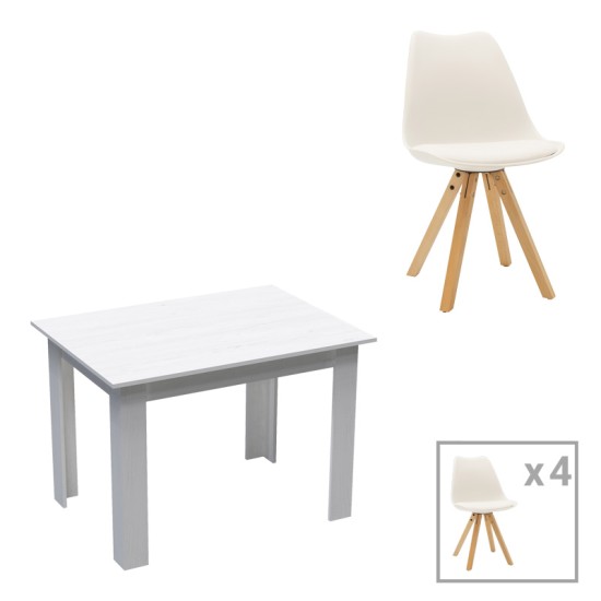 Τραπεζαρία Manka-Caron σετ 5τεμ σε λευκή απόχρωση 110x80x77εκ Τραπεζαρία Manka-Caron σετ 5τεμ σε λευκή απόχρωση 110x80x77εκ