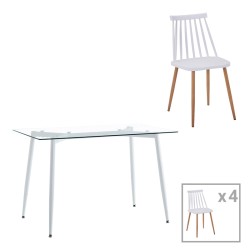 Τραπεζαρία Quana-Aurora I  σετ 5τεμ σε διάφανο-λευκή απόχρωση 120x70x75εκ