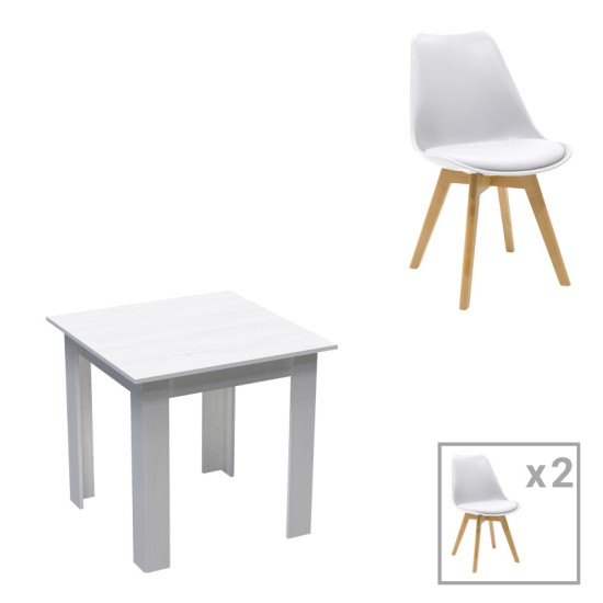 Τραπεζαρία Manka-Gaston  σετ 3τεμ σε λευκή απόχρωση 80x80x77εκ