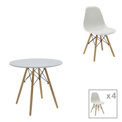 Τραπεζαρία Julita σετ 5τεμ  MDF και ξύλο οξιάς σε λευκή-φυσική απόχρωση Φ80x73εκ