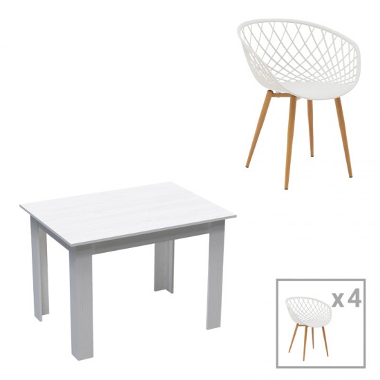 Τραπεζαρία Manka-Ezra σετ 5τεμ σε λευκή απόχρωση 110x80x77εκ Τραπεζαρία Manka-Ezra σετ 5τεμ σε λευκή απόχρωση 110x80x77εκ