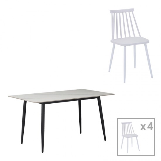 Τραπεζαρία Aurora I-Gustas σετ 5τεμ sintered stone-μαύρο-λευκό 120x60x75εκ Τραπεζαρία Aurora I-Gustas σετ 5τεμ sintered stone-μαύρο-λευκό 120x60x75εκ