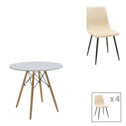 Τραπεζαρία Julita-Noor  σετ 5τεμ MDF λευκό-μπεζ-φυσικό Φ80x73εκ