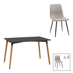 Τραπεζαρία Natali-Noor  σετ 5τεμ  MDF μαύρο-γκρι-πόδια φυσικό 120x80x76εκ