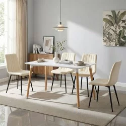 Τραπεζαρία Natali-Noor  σετ 5τεμ MDF λευκό-μπεζ ύφασμα 120x80x76εκ
