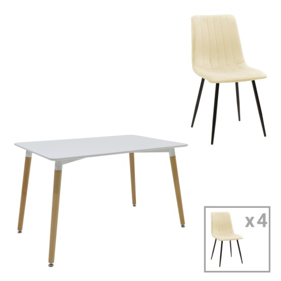 Τραπεζαρία Natali-Noor σετ 5τεμ MDF λευκό-μπεζ ύφασμα 120x80x76εκ Τραπεζαρία Natali-Noor σετ 5τεμ MDF λευκό-μπεζ ύφασμα 120x80x76εκ