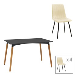 Τραπεζαρία Natali-Noor  σετ 5τεμ  MDF μαύρο-μπεζ ύφασμα 120x80x76εκ