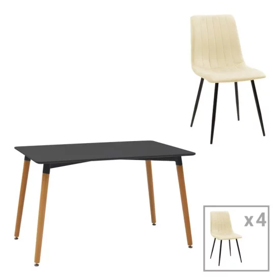 Τραπεζαρία Natali-Noor  σετ 5τεμ MDF μαύρο-μπεζ ύφασμα 120x80x76εκ