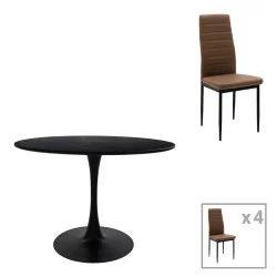 Τραπεζαρία Balou-Parker  σετ 5τεμ μαύρο-καφέ Φ120x73εκ