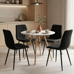 Τραπεζαρία Julita-Noor  σετ 5τεμ MDF λευκό-μαύρο-πόδια φυσικό Φ80x73εκ