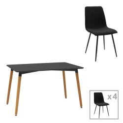 Τραπεζαρία Natali-Noor  σετ 5τεμ  MDF μαύρο-πόδια φυσικό 120x80x76εκ