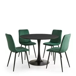 Τραπεζαρία Balou-Noor  σετ 5τεμ MDF μαύρο-κυπαρισσι Φ120x73εκ