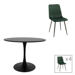 Τραπεζαρία Balou-Noor  σετ 5τεμ MDF μαύρο-κυπαρισσι Φ120x73εκ Τραπεζαρία Balou-Noor  σετ 5τεμ MDF μαύρο-κυπαρισσι Φ120x73εκ