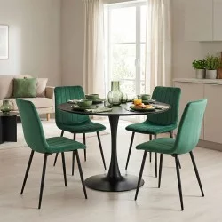 Τραπεζαρία Balou-Noor  σετ 5τεμ MDF μαύρο-κυπαρισσι Φ120x73εκ