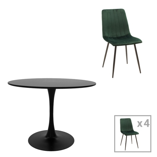 Τραπεζαρία Balou-Noor σετ 5τεμ MDF μαύρο-κυπαρισσι Φ120x73εκ Τραπεζαρία Balou-Noor σετ 5τεμ MDF μαύρο-κυπαρισσι Φ120x73εκ