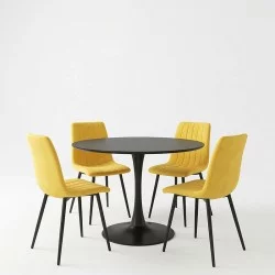 Τραπεζαρία Balou-Noor  σετ 5τεμ MDF μαύρο-κίτρινο Φ120x73εκ