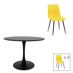 Τραπεζαρία Balou-Noor  σετ 5τεμ MDF μαύρο-κίτρινο Φ120x73εκ Τραπεζαρία Balou-Noor  σετ 5τεμ MDF μαύρο-κίτρινο Φ120x73εκ