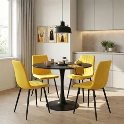 Τραπεζαρία Balou-Noor  σετ 5τεμ MDF μαύρο-κίτρινο Φ120x73εκ