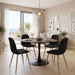 Τραπεζαρία Bella-Balou  σετ 5τεμ MDF μαύρο-ύφασμα μαύρο Φ120x73εκ