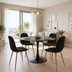 Τραπεζαρία Bella-Balou  σετ 5τεμ MDF μαύρο-ύφασμα μαύρο Φ120x73εκ