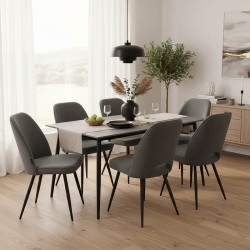 Τραπεζαρία Gustas-Renish  σετ 7τεμ γκρι μαρμάρου -μπουκλέ γκρι 160x80x75εκ Τραπεζαρία Gustas-Renish  σετ 7τεμ γκρι μαρμάρου -μπουκλέ γκρι 160x80x75εκ
