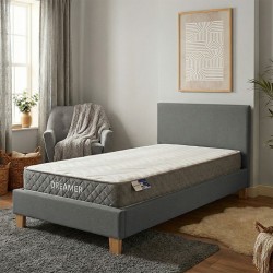 Κρεβάτι με στρώμα Nevil-Dreamer  ύφασμα ανθρακί-ξύλινο πόδι σε φυσική απόχρωση 100x200εκ