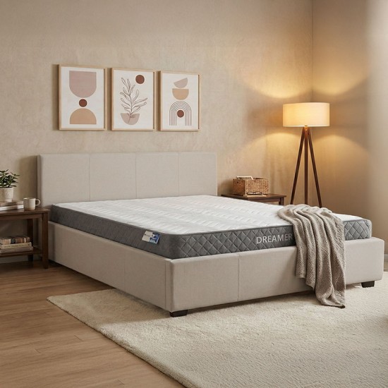 Κρεβάτι με στρώμα και αποθηκευτικό χώρο Norse-Dreamer  ύφασμα εκρού 160x200εκ