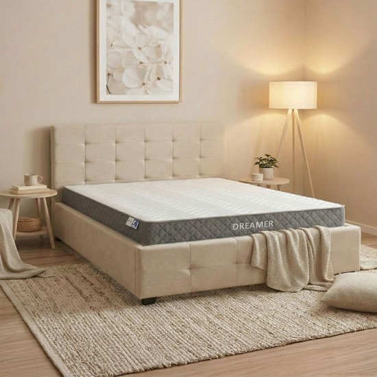 Κρεβάτι με στρώμα και αποθηκευτικό χώρο Roi-Dreamer  ύφασμα εκρού 160x200εκ