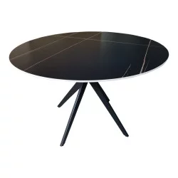 Τραπεζαρία με Καρέκλες Renish Λευκή και Τραπέζι Orbital Μαύρο Φ120x76εκ Σετ 5τεμ