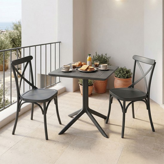 Τραπεζαρία Groovy Crossie  σετ 3τεμ ανθρακί PP 60x60x76εκ