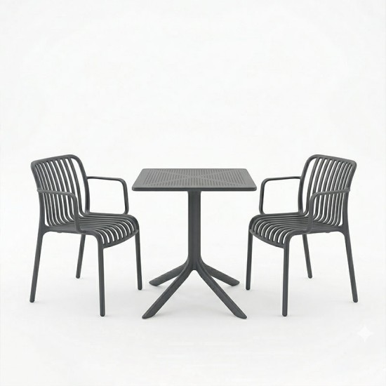 Τραπεζαρία Groovy Zoi  σετ 3τεμ ανθρακί PP 60x60x76εκ