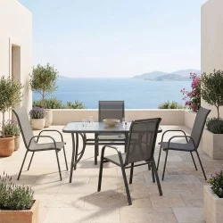 Τραπεζαρία Ensure Calan  σετ 5τεμ ανθρακί μέταλλο με γυαλί 120x70x70εκ