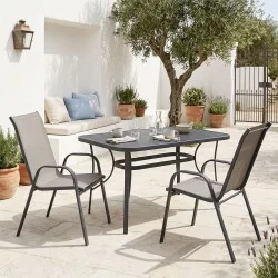 Τραπεζαρία Ensure Calan  σετ 3τεμ ανθρακί μέταλλο με γυαλί 120x70x70εκ