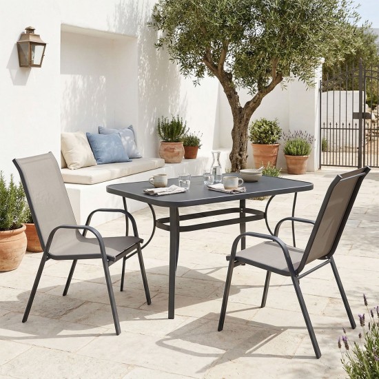 Τραπεζαρία Ensure Calan  σετ 3τεμ ανθρακί μέταλλο με γυαλί 120x70x70εκ