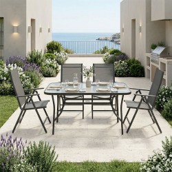 Τραπεζαρία Ensure Candor  σετ 5τεμ ανθρακί μέταλλο με γυαλί 120x70x70εκ