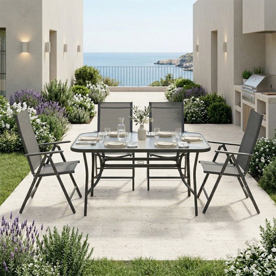 Τραπεζαρία Ensure Candor  σετ 5τεμ ανθρακί μέταλλο με γυαλί 120x70x70εκ