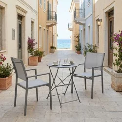 Τραπεζαρία Bistro Confidence σετ 3τεμ  ανθρακί μέταλλο με γκρι textilene Φ60x71εκ