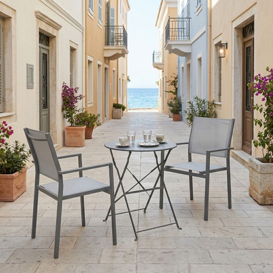 Τραπεζαρία Bistro Confidence σετ 3τεμ  ανθρακί μέταλλο με γκρι textilene Φ60x71εκ