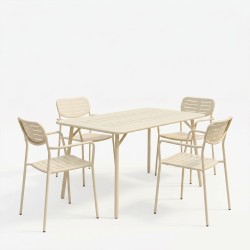 Τραπεζαρία Moraja Deraby  σετ 5τεμ κρεμ μέταλλο 140x80x72εκ