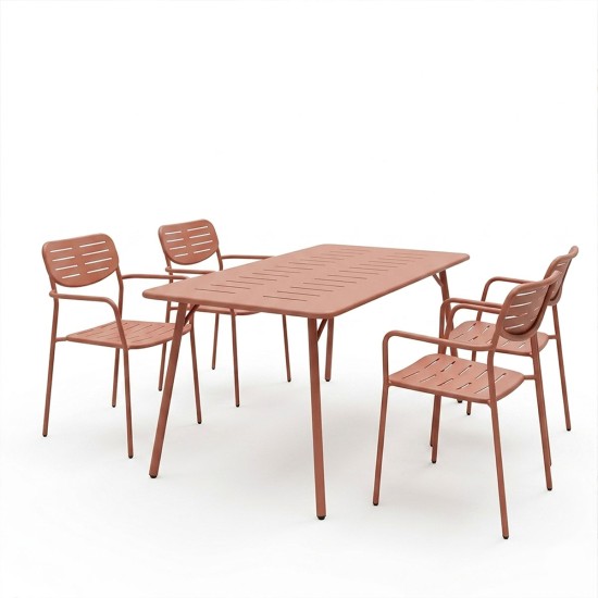 Τραπεζαρία Moraja Deraby  σετ 5τεμ terracotta μέταλλο 140x80x72εκ