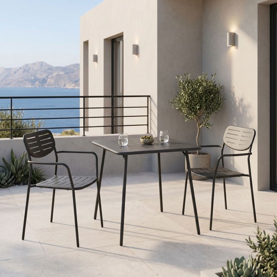 Τραπεζαρία Moraja Deraby  σετ 3τεμ μαύρο μέταλλο 70x70x73εκ