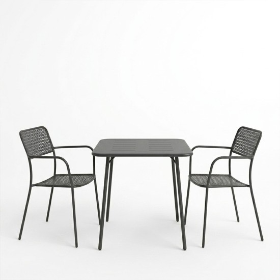 Τραπεζαρία Moraja Federal  σετ 3τεμ μαύρο μέταλλο 70x70x73εκ