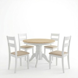 Τραπεζαρία Dallan Lars  5τεμ λευκό rubberwood Φ100(+38)x100x75εκ