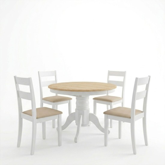 Τραπεζαρία Dallan Lars  5τεμ λευκό rubberwood Φ100(+38)x100x75εκ