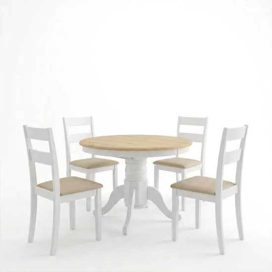 Τραπεζαρία Dallan Lars  5τεμ λευκό rubberwood Φ100(+38)x100x75εκ