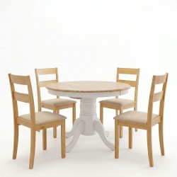 Τραπεζαρία Dallan Lars  5τεμ λευκό με φυσική απόχρωση rubberwood Φ100(+38)x100x75εκ